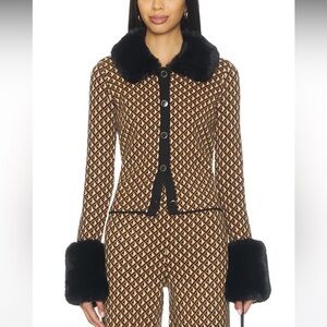 Show Me Your Mumu chateau fur cardigan in Carmel Geo Knit
